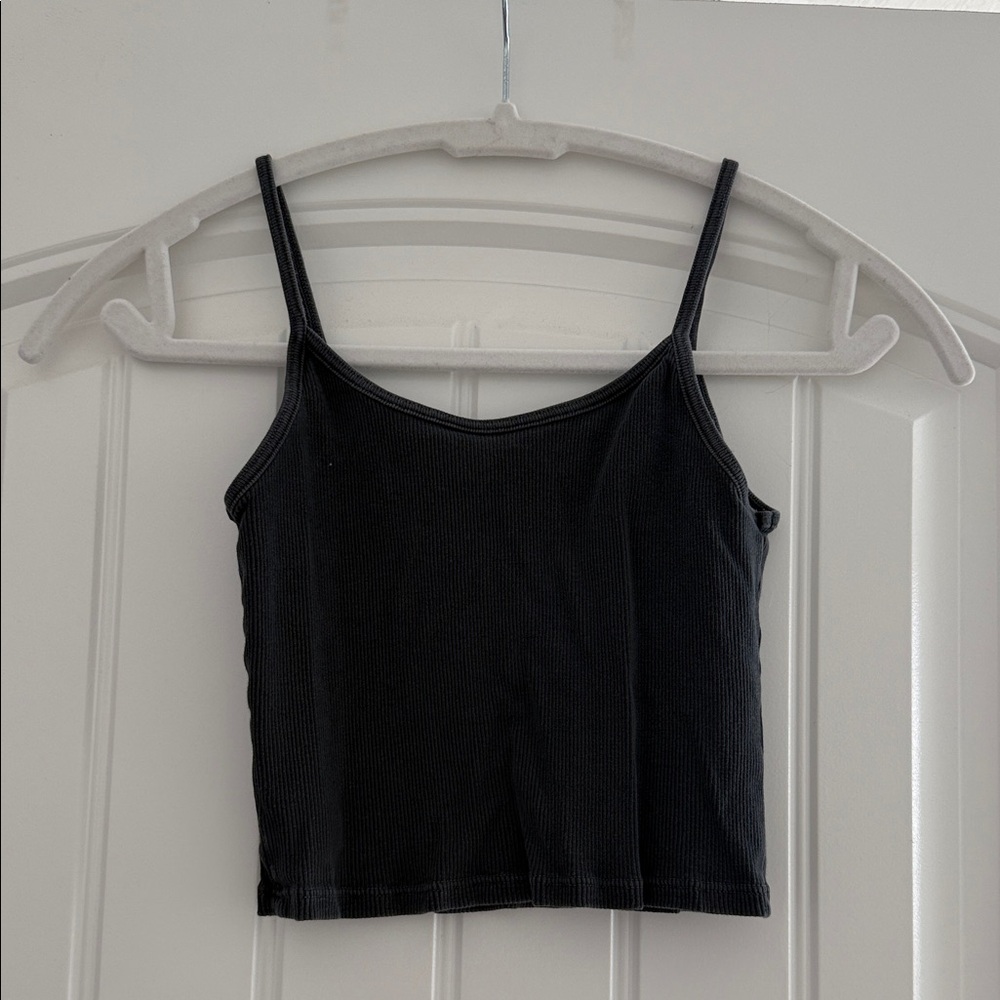Classic Black Ribbed Spaghetti-Strap Crop Tank